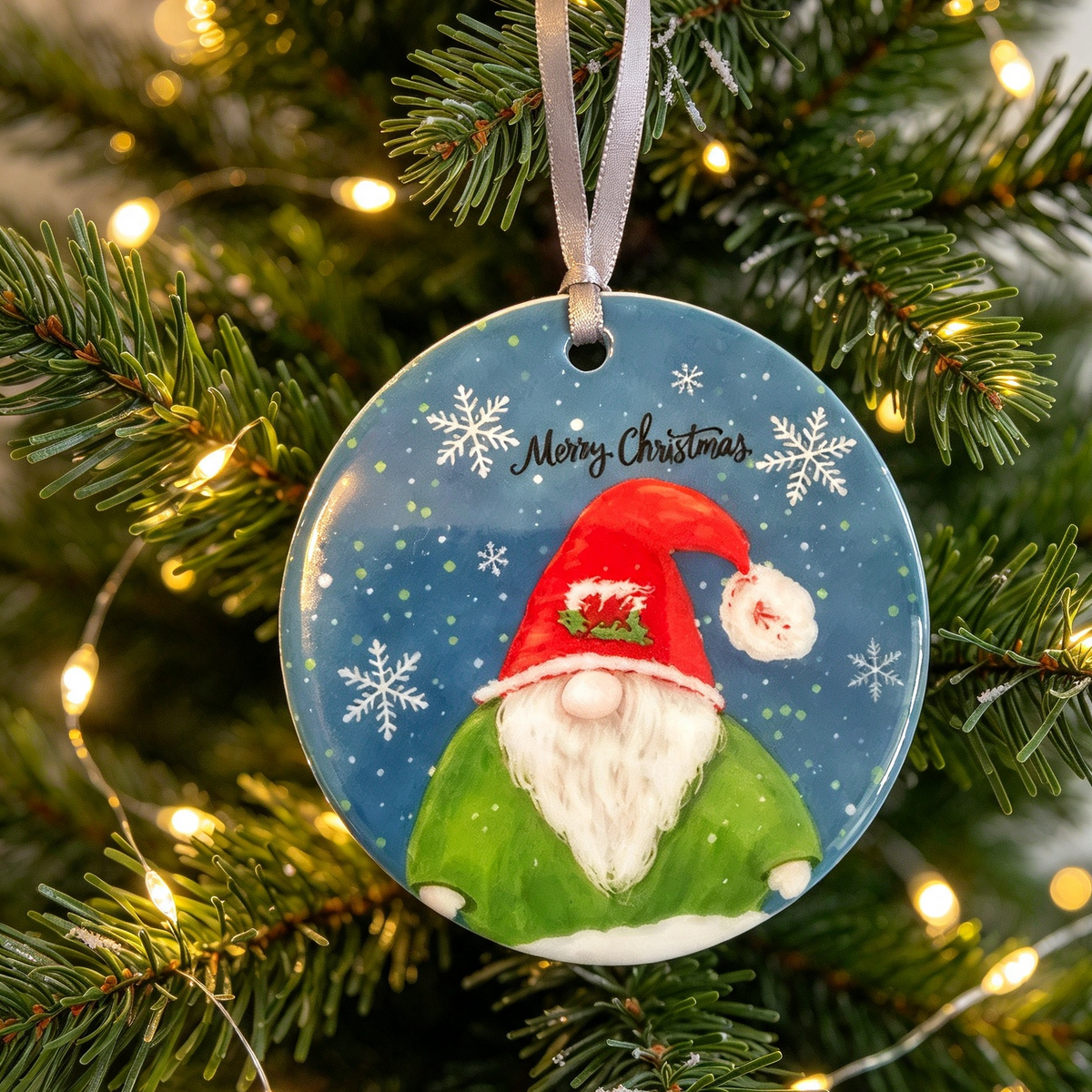 Percy the Christmas Gonk and Mabel the Christmas Sheep, ceramic hanging ornament