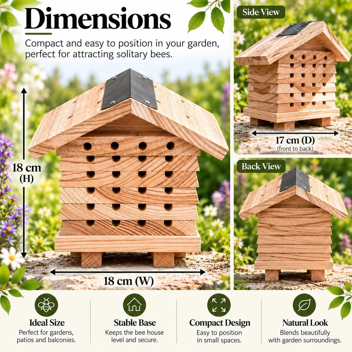 Interactive Wooden Solitary Bee House with Removable Nesting Trays