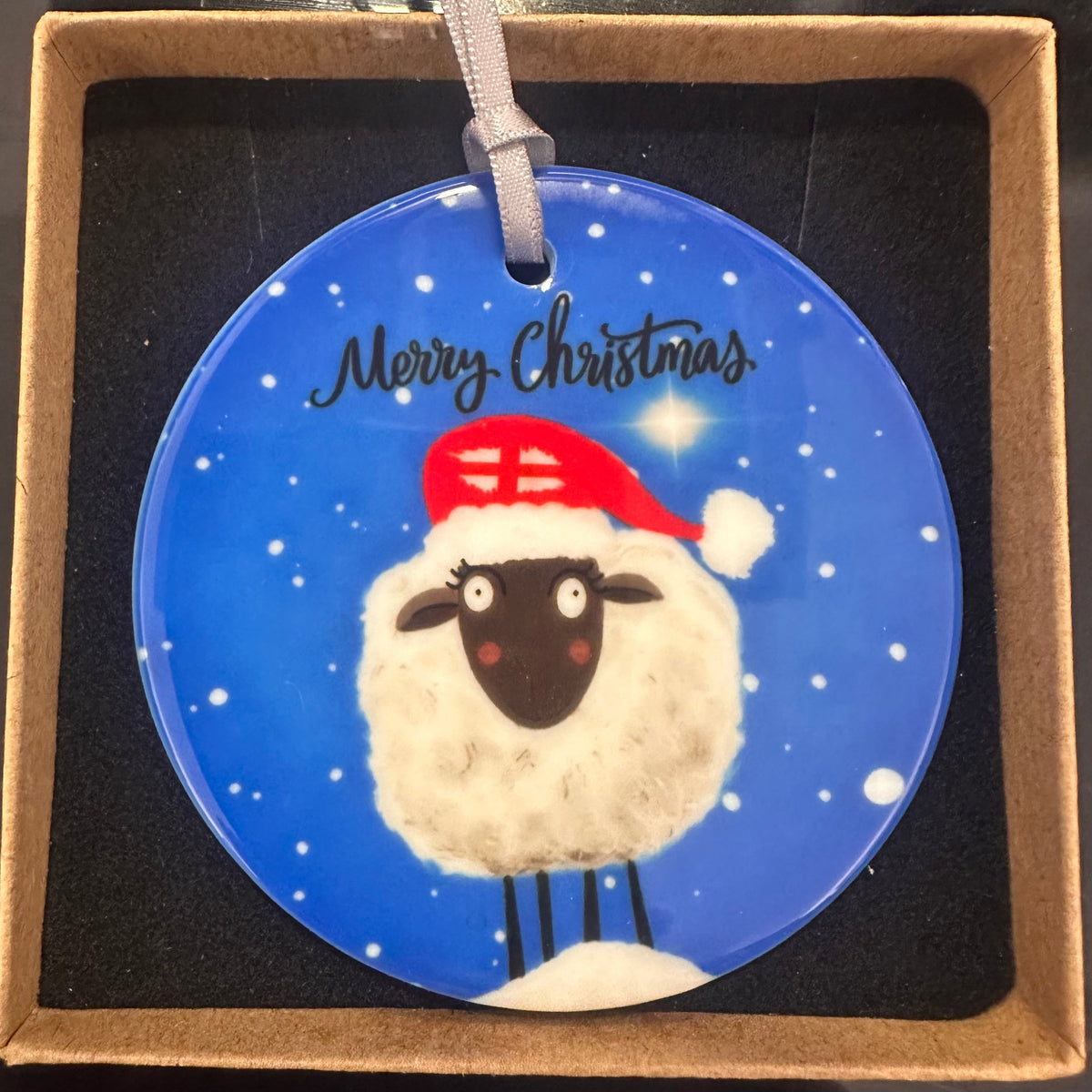 Percy the Christmas Gonk and Mabel the Christmas Sheep, ceramic hanging ornament