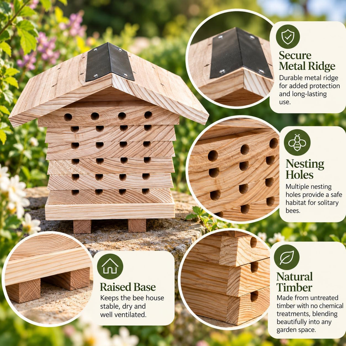 Interactive Wooden Solitary Bee House with Removable Nesting Trays