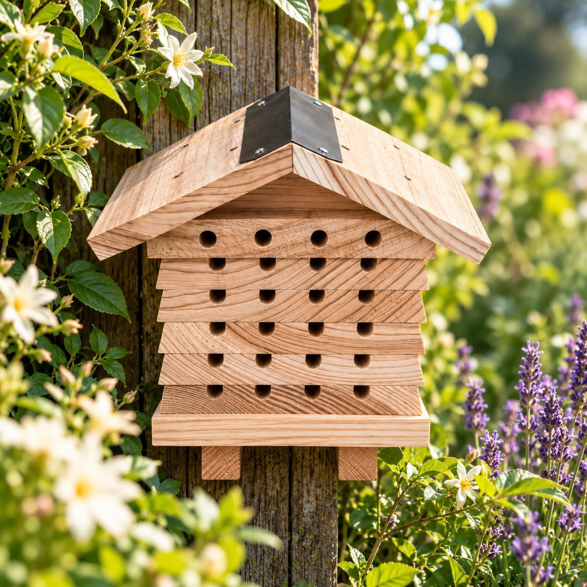 Interactive Wooden Solitary Bee House with Removable Nesting Trays