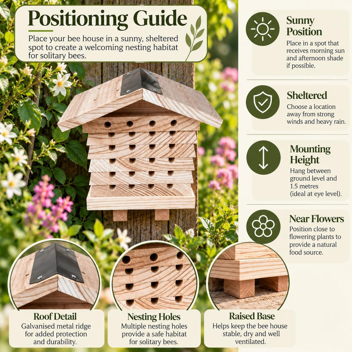 Interactive Wooden Solitary Bee House with Removable Nesting Trays