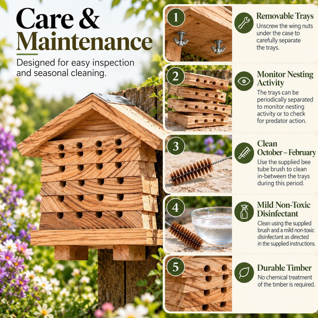 Interactive Wooden Solitary Bee House with Removable Nesting Trays