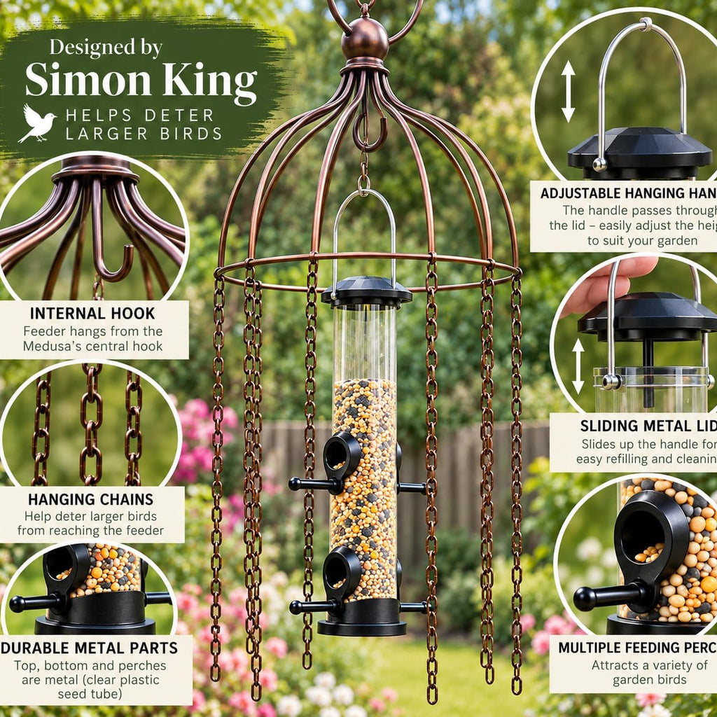Medusa Bird Feeder Defender with Metal Seed Feeder Included