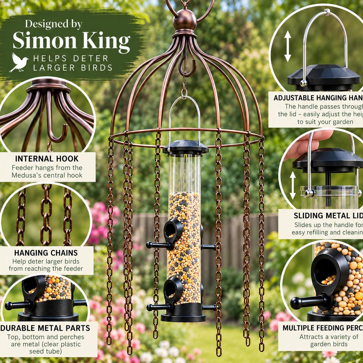 Medusa Bird Feeder Defender with Metal Seed Feeder Included