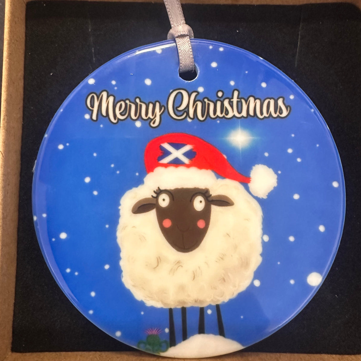 Percy the Christmas Gonk and Mabel the Christmas Sheep, ceramic hanging ornament