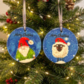 Percy the Christmas Gonk and Mabel the Christmas Sheep, ceramic hanging ornament
