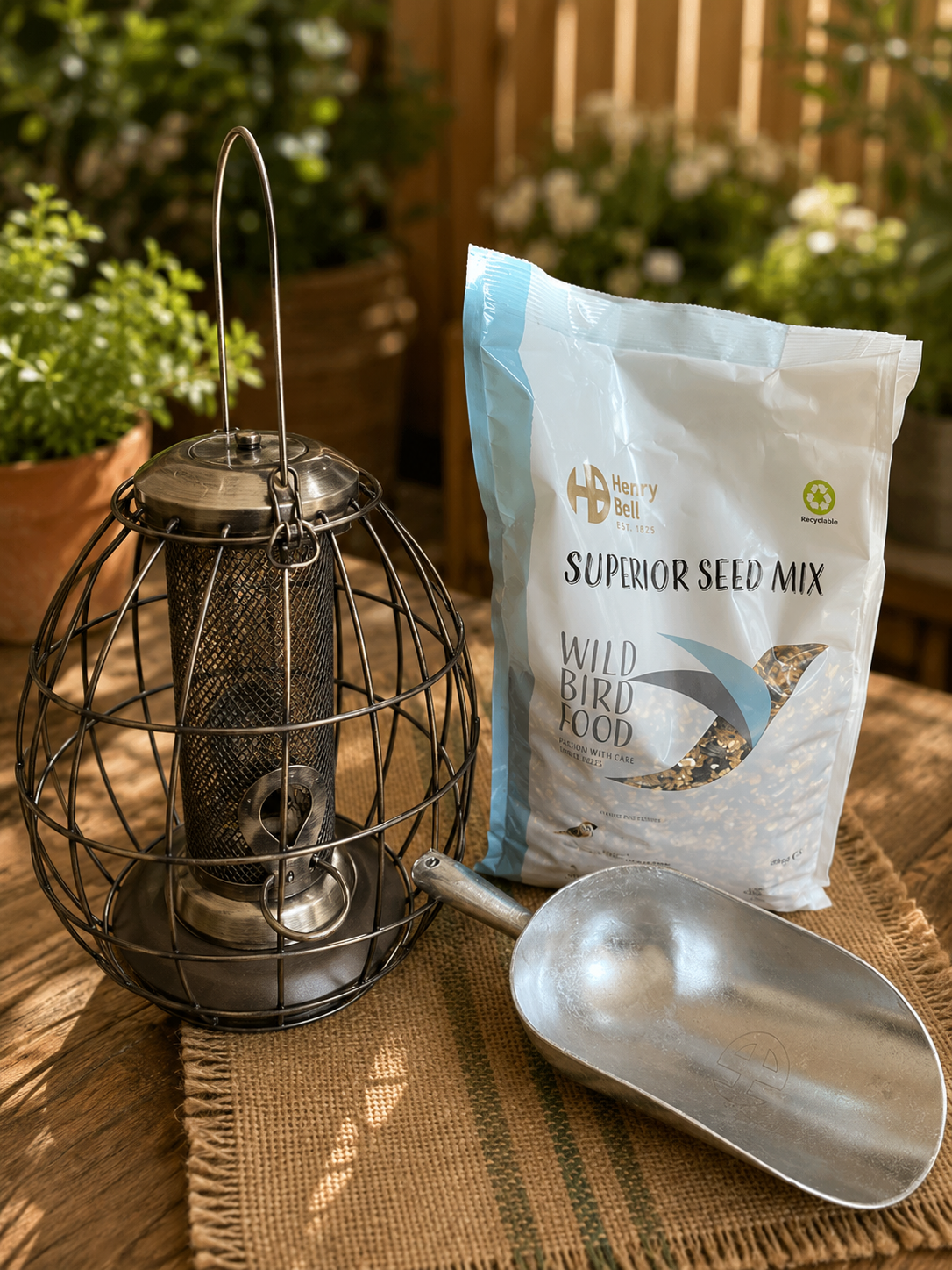 .Squirrel Proof Bird Seed Feeder, 2kg Bird Seed and Metal Scoop Set FREE POSTAGE