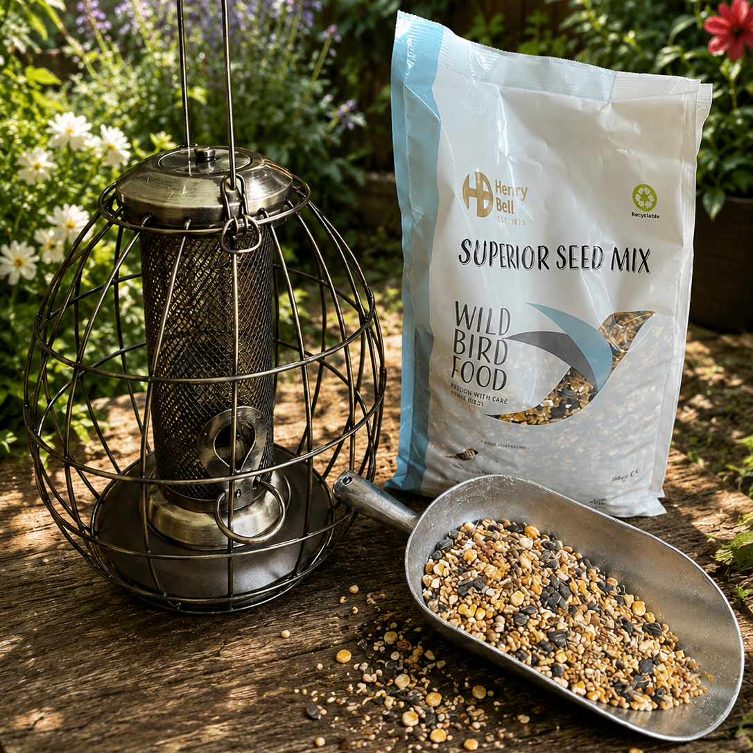 .Squirrel Proof Bird Seed Feeder, 2kg Bird Seed and Metal Scoop Set FREE POSTAGE