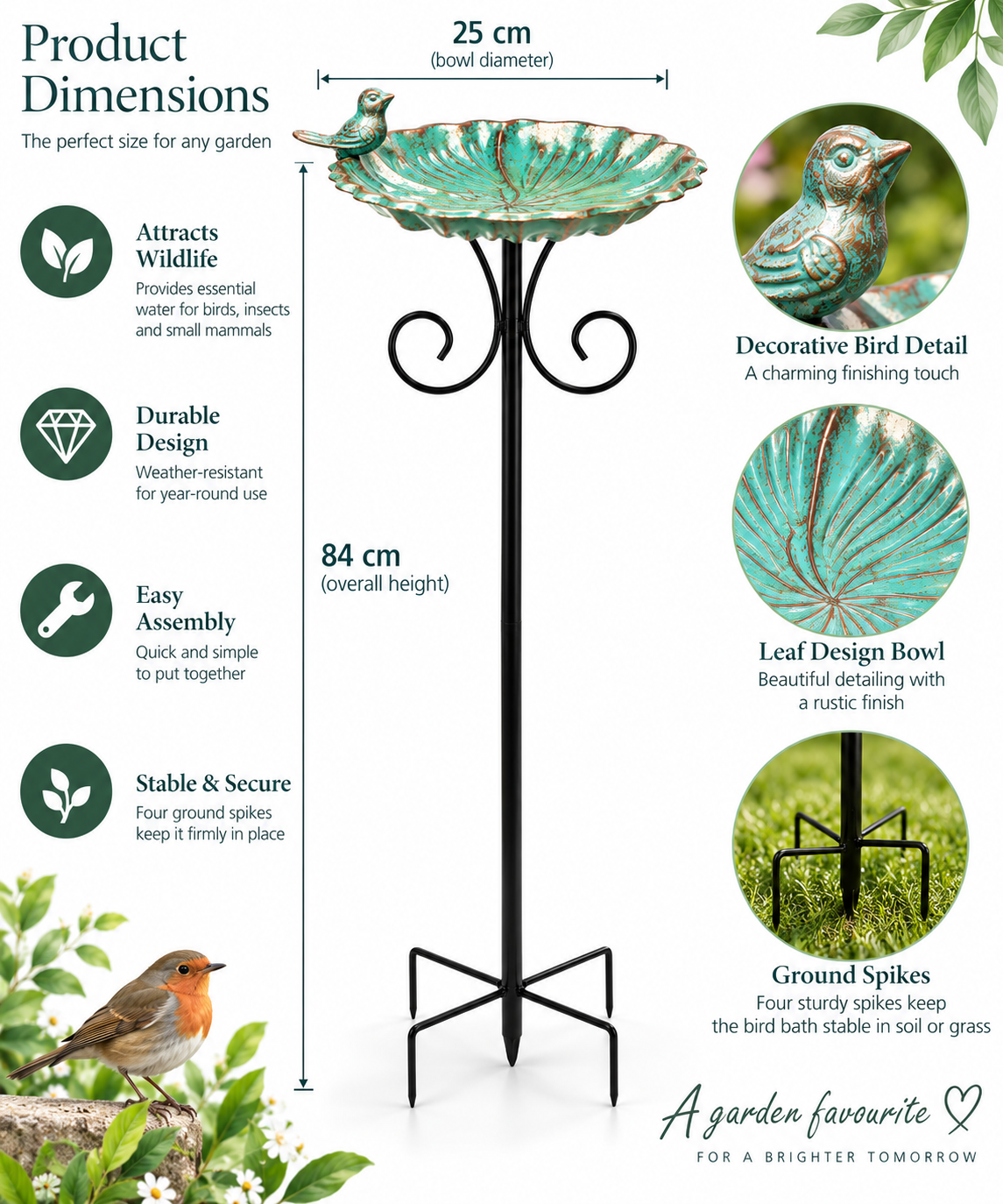 Elegance Small Bird Bath and Drinker on stand