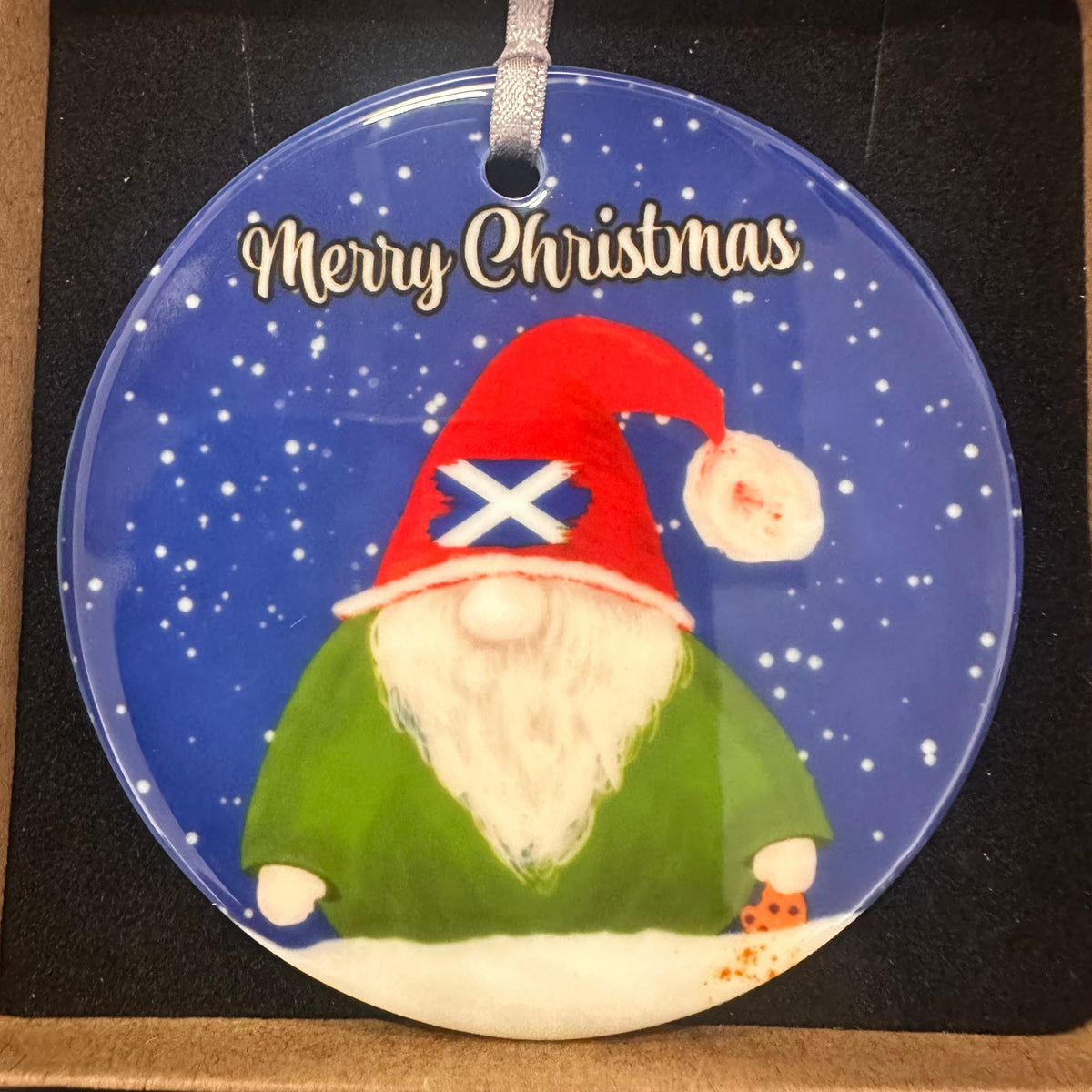 Percy the Christmas Gonk and Mabel the Christmas Sheep, ceramic hanging ornament