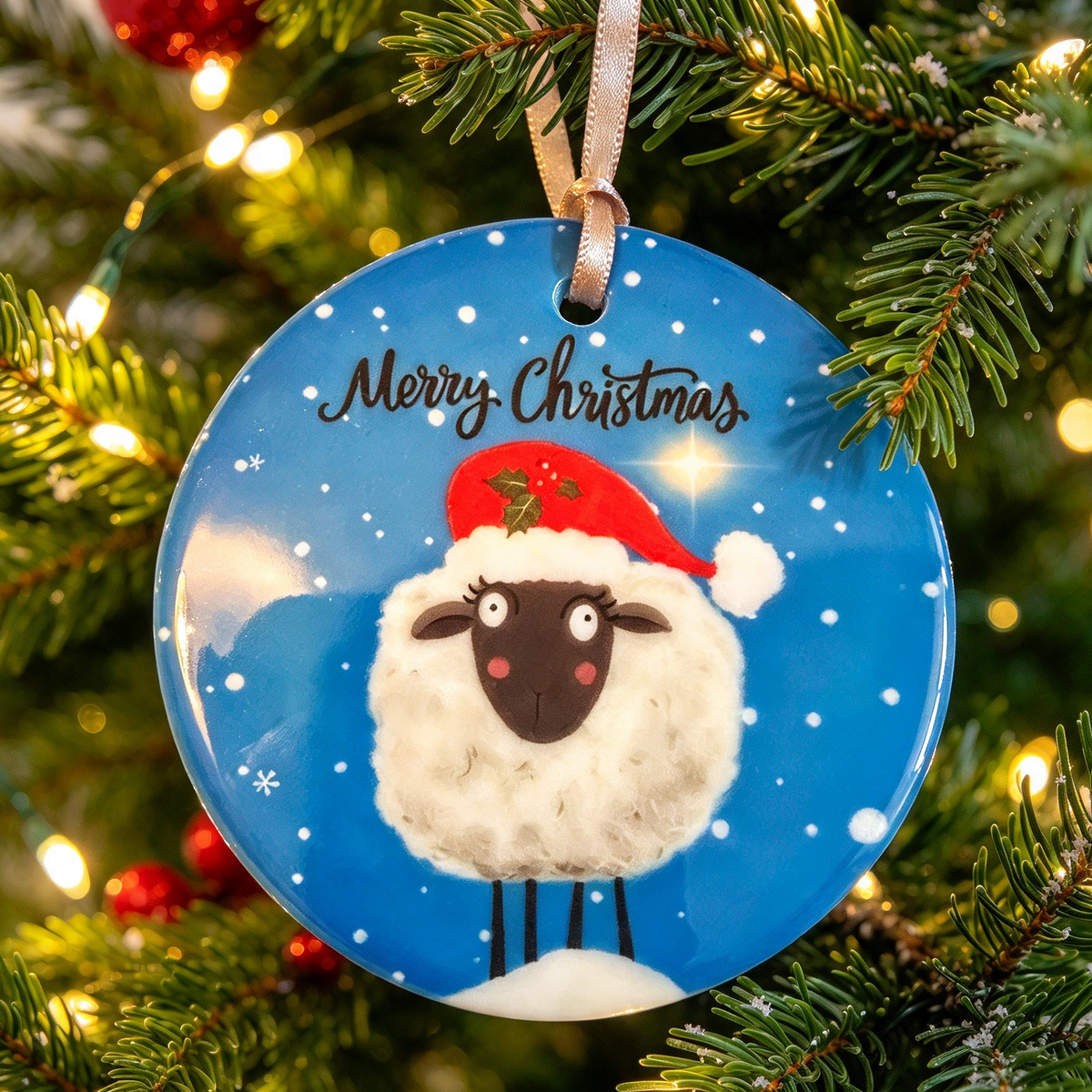 Percy the Christmas Gonk and Mabel the Christmas Sheep, ceramic hanging ornament