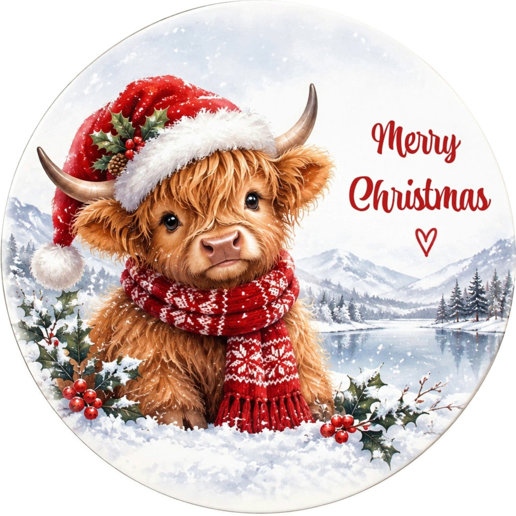 Cute highland cow ceramic Christmas decoration