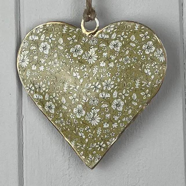 Light Green Metal Hanging Heart - Small